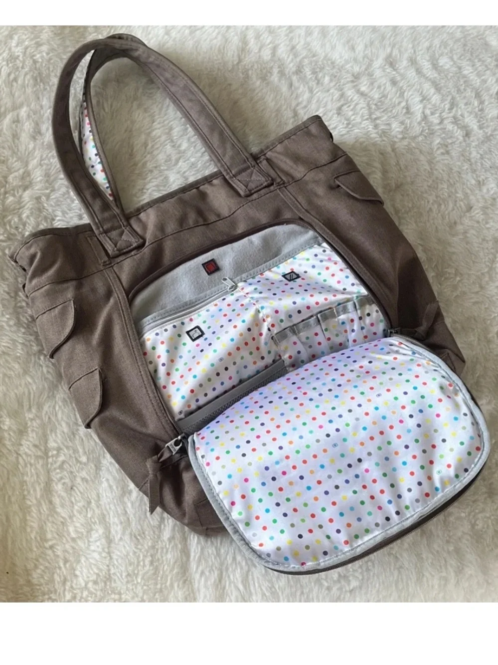 OGIO Taupe woven fabric Laptop Tote Bag with button detail